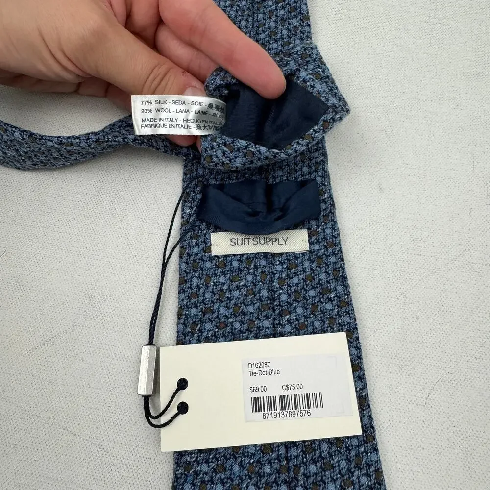 NWT Suitsupply Textured Knit Wool & Silk Tie Blue Dot
